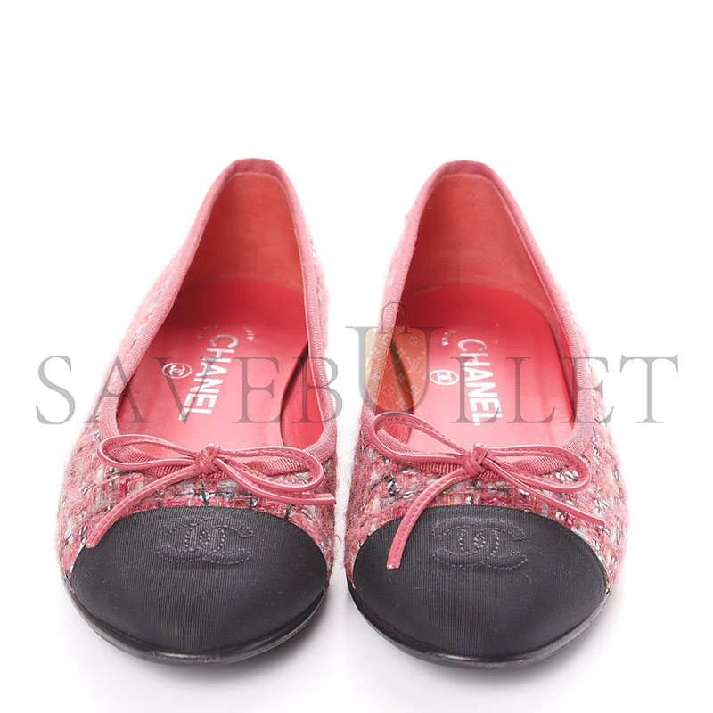 Ch**el sequin tweed embellishments printed ballet flats
